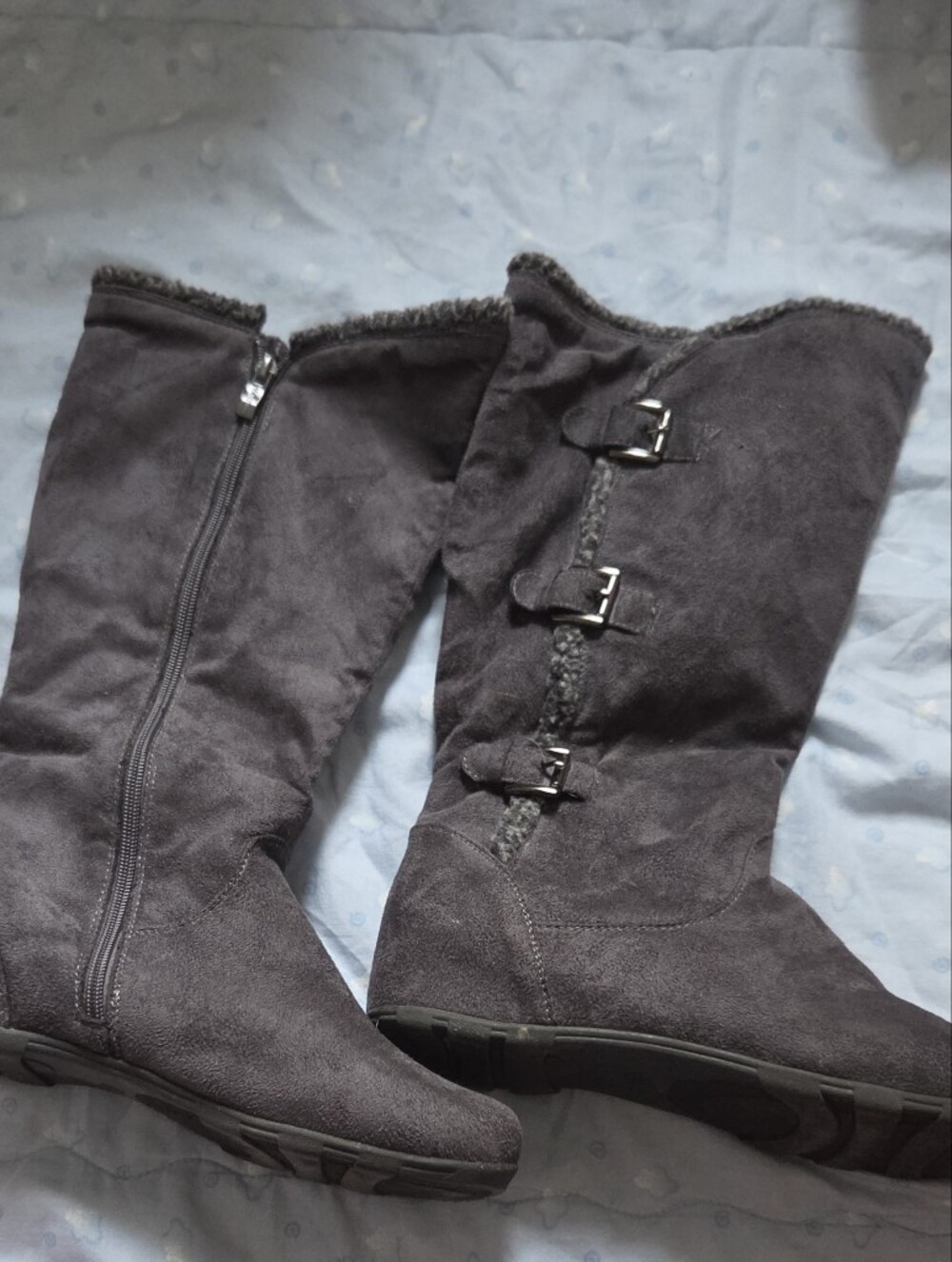 Wanted Gray SuedeTall Buckle Boots